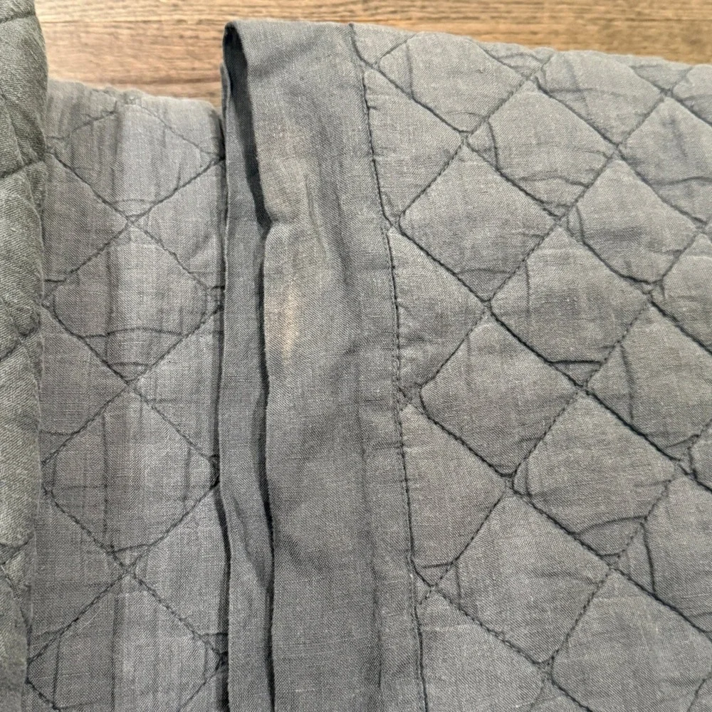 Pottery‎ Barn Belgian Flax Linen Diamond Quilt King Cal King Charcoal Gray